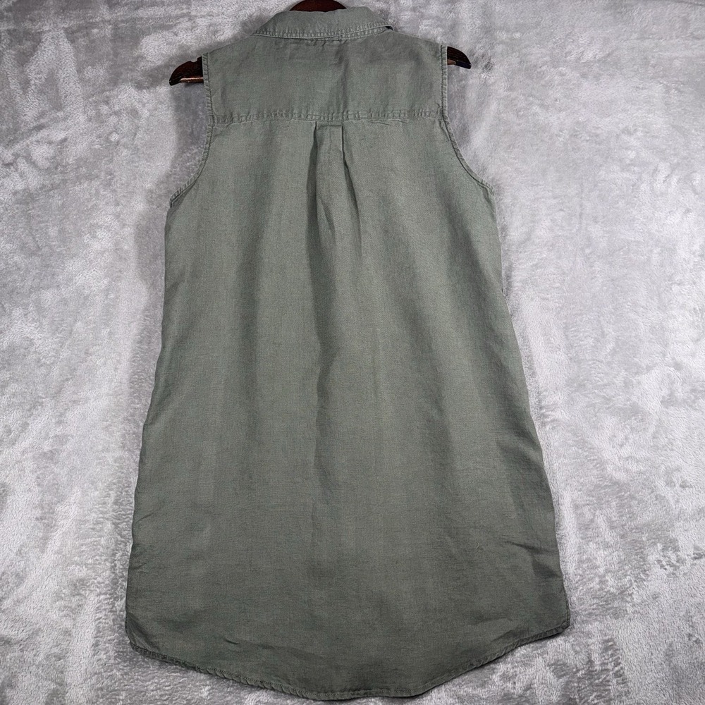Willi Smith Women Dress‎ 12 Green 100% Linen Mini Shirt Sleeveless Button Up - Picture 8 of 9